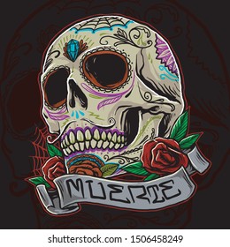 muertos skull with face painting vector design