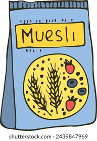 Muesli bag color doodle. Natural organic snack