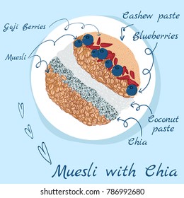 Muesli with chia art illustration hand draw