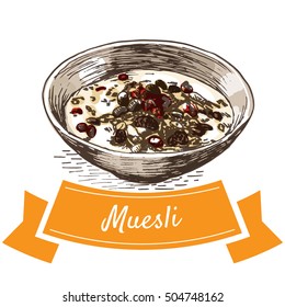 Muesli colorful illustration. Vector illustration of breakfast.