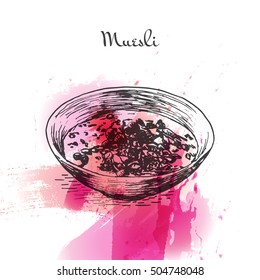 Muesli colorful watercolor effect illustration. Vector illustration of breakfast.