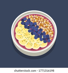Muesli fruits  healthy natural breakfast. Oat flakes in a bowl with blueberries, banana and granola. Healthy food for breakfast.