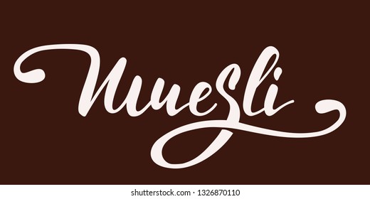 Muesli - Hand Lettering Inscription Design On Brown Background. Vector Illustration.