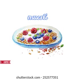 muesli. Watercolor illustration, vector.