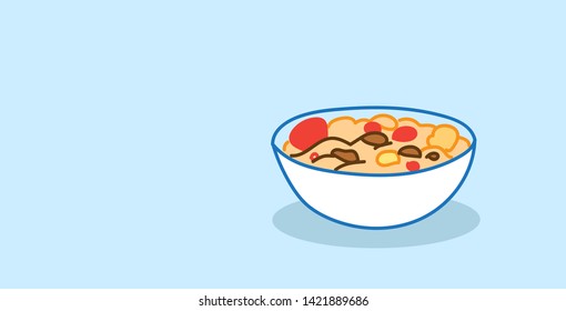 muesli with yogurt and fruits bowl healthy food concept horizontal sketch hand drawn