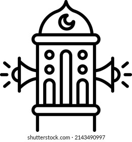 muezzin or manara vector line icon Design, Ramazan and Eid al-Fitr Symbol, Islamic and Muslims fasting Sign, Arabic holidays celebration stock illustration, speakers on top of a mosque minaret Concept