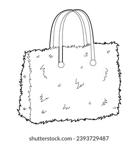 Muff Bag tote silhouette bag. Fashion accessory technical illustration. Vector satchel front 3-4 view for Men, women, unisex style, flat handbag CAD mockup sketch outline isolated