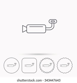 Muffer icon. Car fuel pipe or exhaust sign. Linear circle, square and star buttons with icons.
