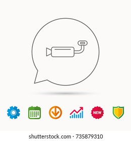 Muffer icon. Car fuel pipe or exhaust sign. Calendar, Graph chart and Cogwheel signs. Download and Shield web icons. Vector