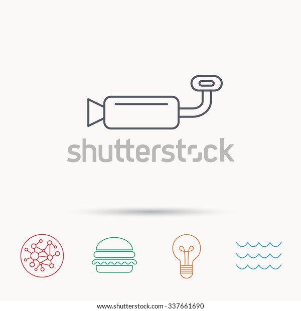 Muffer\
icon. Car fuel pipe or exhaust sign. Global connect network, ocean\
wave and burger icons. Lightbulb lamp\
symbol.