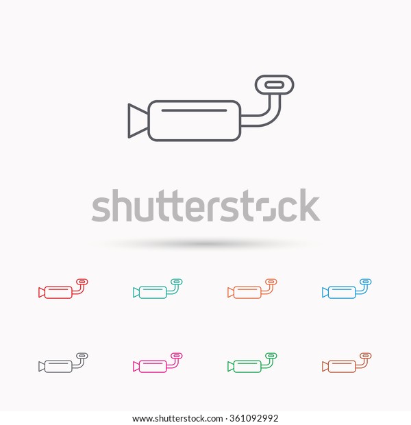 Muffer icon. Car fuel pipe or exhaust sign.\
Linear icons on white\
background.