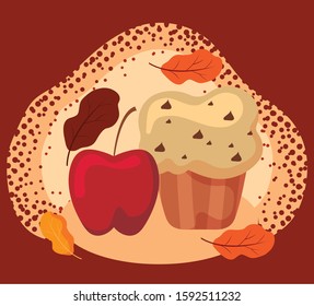 Muffin and apple design, Autumn season nature ornament garden decoration and thanksgiving day theme Vector illustration