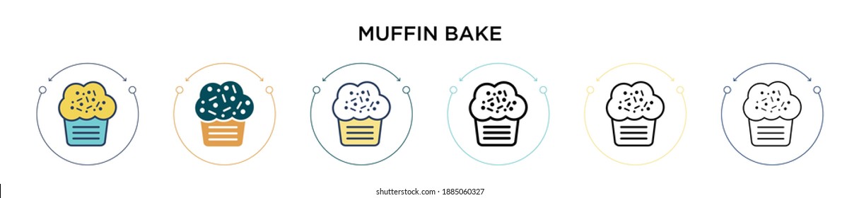 Muffin bake icon in filled, thin line, outline and stroke style. Vector illustration of two colored and black muffin bake vector icons designs can be used for mobile, ui, web