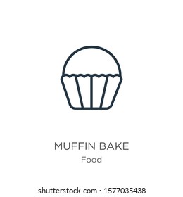 Muffin bake icon. Thin linear muffin bake outline icon isolated on white background from food collection. Line vector sign, symbol for web and mobile
