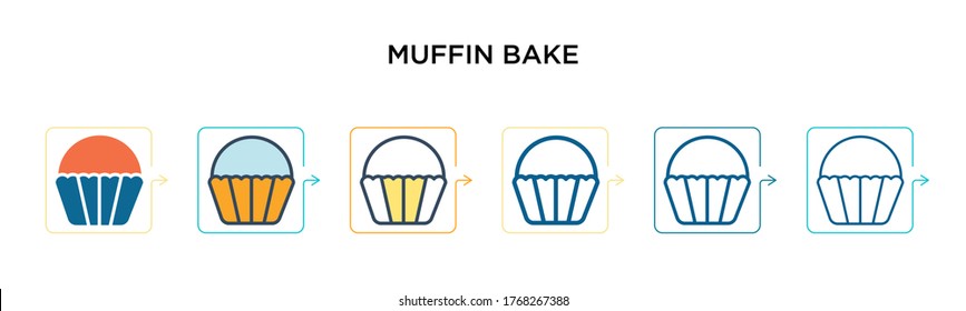 Muffin bake vector icon in 6 different modern styles. Black, two colored muffin bake icons designed in filled, outline, line and stroke style. Vector illustration can be used for web, mobile, ui