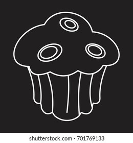 Muffin bakery product in thin line style icons vector illustration for design and web on black background. Bakery product muffin vector object for labels and logo