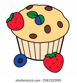 A muffin with berries, ideal for desserts, snacks, and breakfast designs.