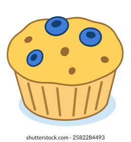 A muffin with blueberries, ideal for desserts, snacks, and bakery designs.