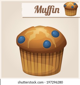 Muffin with blueberry. Detailed Vector Icon. Series of food and drink and ingredients for cooking.