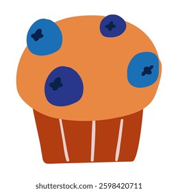 Muffin. Blueberry. Hand drawn design. Flat vector illustration on white background.