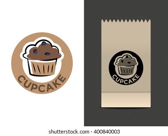 Muffin Cafe Or Bakery Logo Design. Cupcake Vector Illustration.