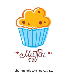 Muffin cafe or bakery logo design. Cupcake vector illustration. Vector illustration in simple flat style.