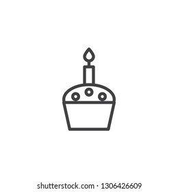 Muffin cake with candle line icon. linear style sign for mobile concept and web design. Easter cupcake with candle outline vector icon. Symbol, logo illustration. Pixel perfect vector graphics