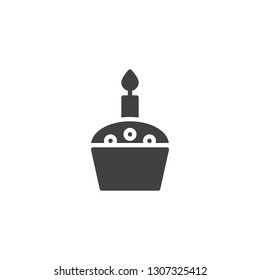 Muffin cake with candle vector icon. filled flat sign for mobile concept and web design. Easter cupcake with candle simple solid icon. Symbol, logo illustration. Pixel perfect vector graphics