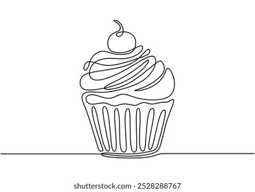 Muffin cake continuous line drawing. Food and drink concept. Vector illustration minimalist isolated on white background.