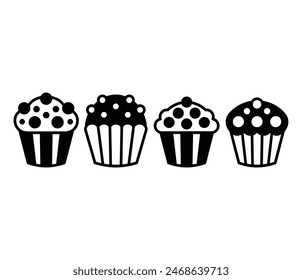 Iconos de magdalena de pastel de magdalena diseño de Vector blanco negro ilustración colecciones Conjuntos aislados