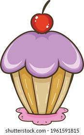Muffin Cake Illustration with Cherry