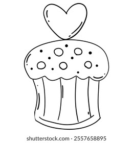 Muffin cake of love hand drawing for valentine's day, vector illustration	