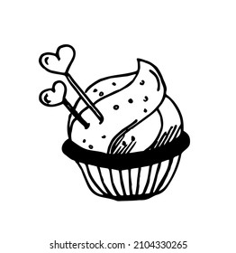 Muffin cake one single line drawing for logo. Sweet cupcake delicious pastry online shop icon restaurant badge concept. Modern hand draw vector illustration