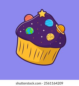 Muffin Cake With Planet Space Cartoon Vector Icon 
Illustration. Science Food Icon Concept Isolated Premium 
Vector. Flat Cartoon Style 