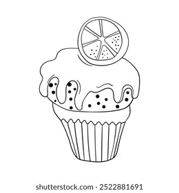 Muffin cake, sweet cupcake with cream, delicious pastries. Modern vector illustration, logo for cafe, restaurant, pastry shop. Dessert icon.  Symbol for a candy bar.