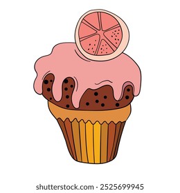 Muffin cake, sweet cupcake with cream, delicious pastries. Modern vector illustration, logo for cafe, restaurant, pastry shop. Dessert icon. Symbol for a candy bar.