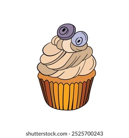 Muffin cake, sweet cupcake with cream, delicious pastries. Modern vector illustration, logo for cafe, restaurant, pastry shop. Dessert icon. Symbol for a candy bar.