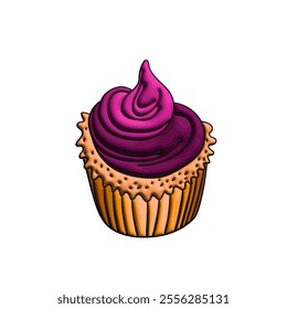 Muffin cake, sweet cupcake with cream, delicious pastries. Modern vector illustration, logo for cafe, restaurant, pastry shop. Dessert icon. Symbol for a candy bar.