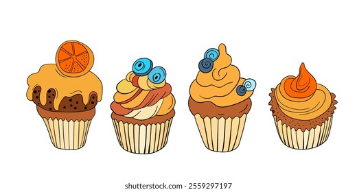 Muffin cake, sweet cupcake with cream, delicious pastries. Modern vector illustration, logo for cafe, restaurant, pastry shop. Dessert icon. Symbol for a candy bar.