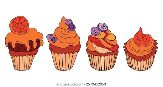 Muffin cake, sweet cupcake with cream, delicious pastries. Modern vector illustration, logo for cafe, restaurant, pastry shop. Dessert icon. Symbol for a candy bar.