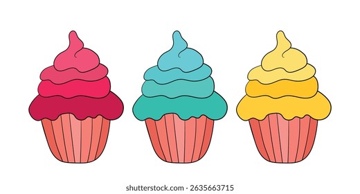 Muffin cake, sweet cupcake with cream, delicious pastries. Modern vector illustration, logo for cafe, restaurant, pastry shop. Dessert icon. Symbol for a candy bar.