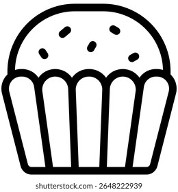 muffin cake vector icon in black outline style 
