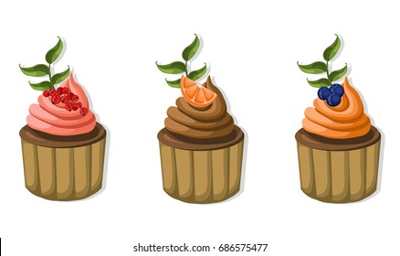 Muffin cakes isolated on white background Vector illustration
