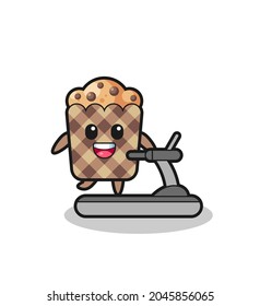 muffin cartoon character walking on the treadmill , cute design