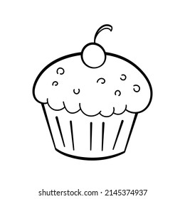 Muffin with cherry on top hand drawn outline doodle vector icon