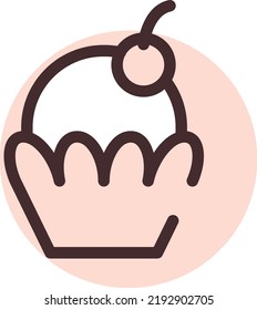 Muffin with cherry on top, illustration, vector on a white background.