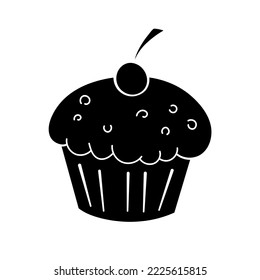 Muffin with cherry on top silhouette vector illustration. Isolated on white background