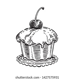 Muffin with cherry. Set of templates for menu design, restaurants and catering. Hand-drawn images