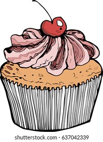 Muffin with cherry vector clipart