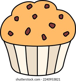 Muffin Chocolate chip Dessert Icon Element illustration colored outline